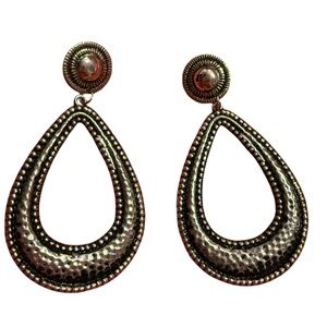 Teardrop Dangle Earrings Drop Hook Silver Tone Pierced Boho Large